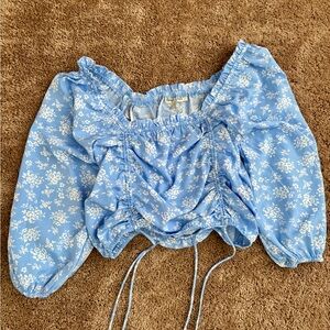 🌟 Floral Blue Off-Shoulder Top